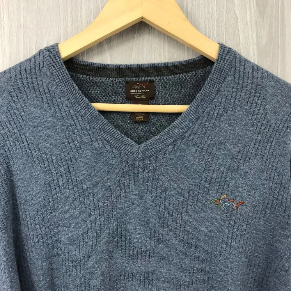 Greg‎ Norman Tasso Elba V-Neck Pullover Sweater Men's Medium Blue Cotton/Nylon